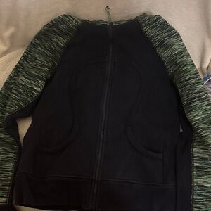 Navy Zip-Up Jacket with Green Marled Raglan Sleeves